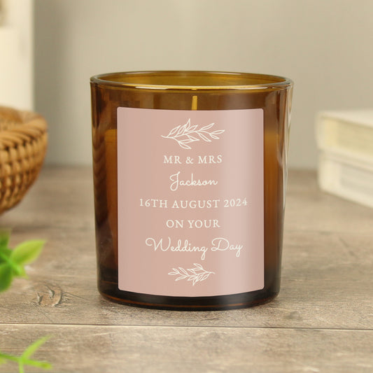 Personalised Pink Label Amber Glass Candle - MK&JD Gifts