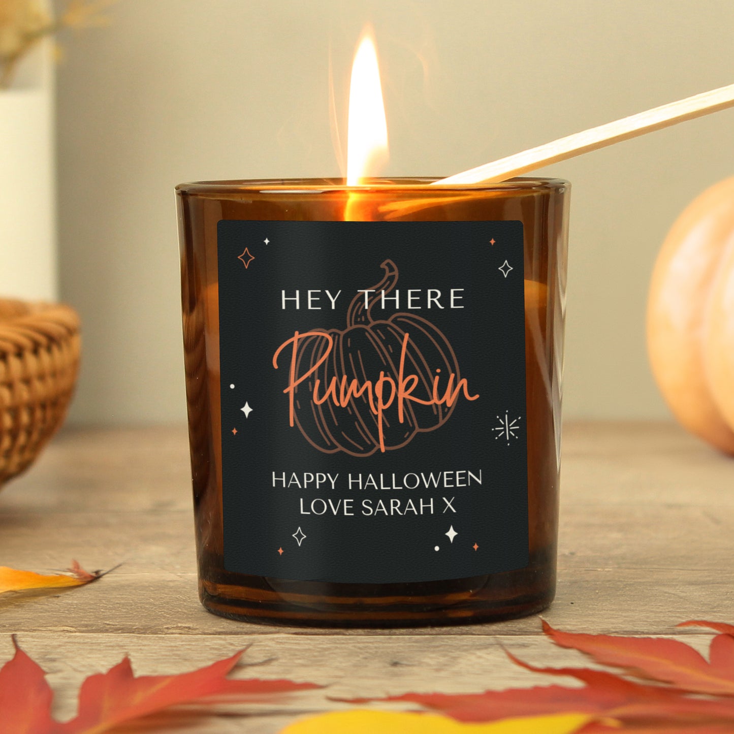 Personalised Pumpkin Amber Glass Candle - MK&JD Gifts