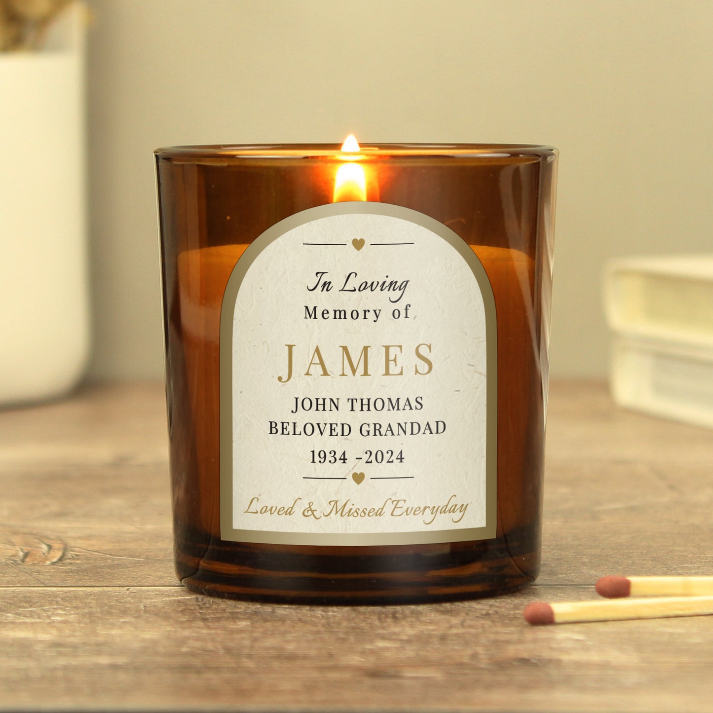 Personalised In Loving Memory Amber Glass Candle - MK&JD Gifts