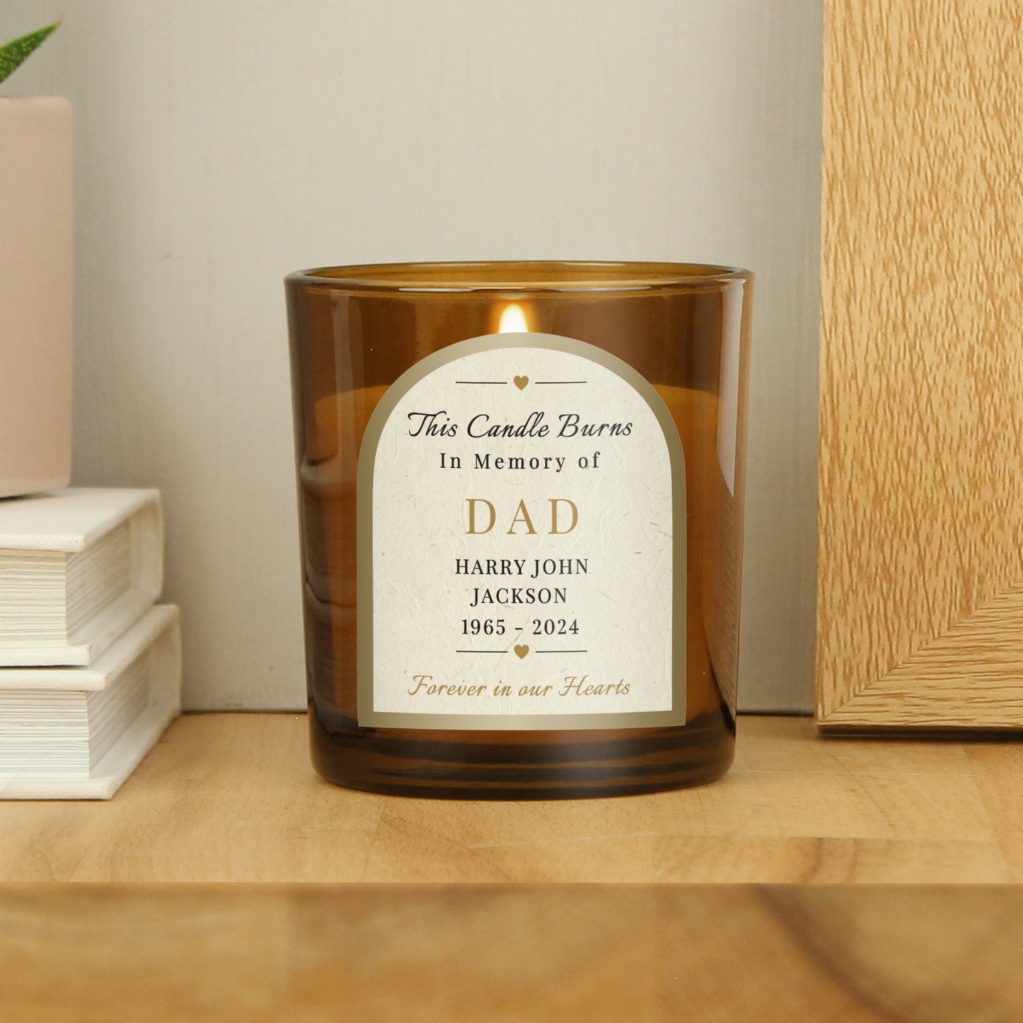 Personalised In Loving Memory Amber Glass Candle - MK&JD Gifts