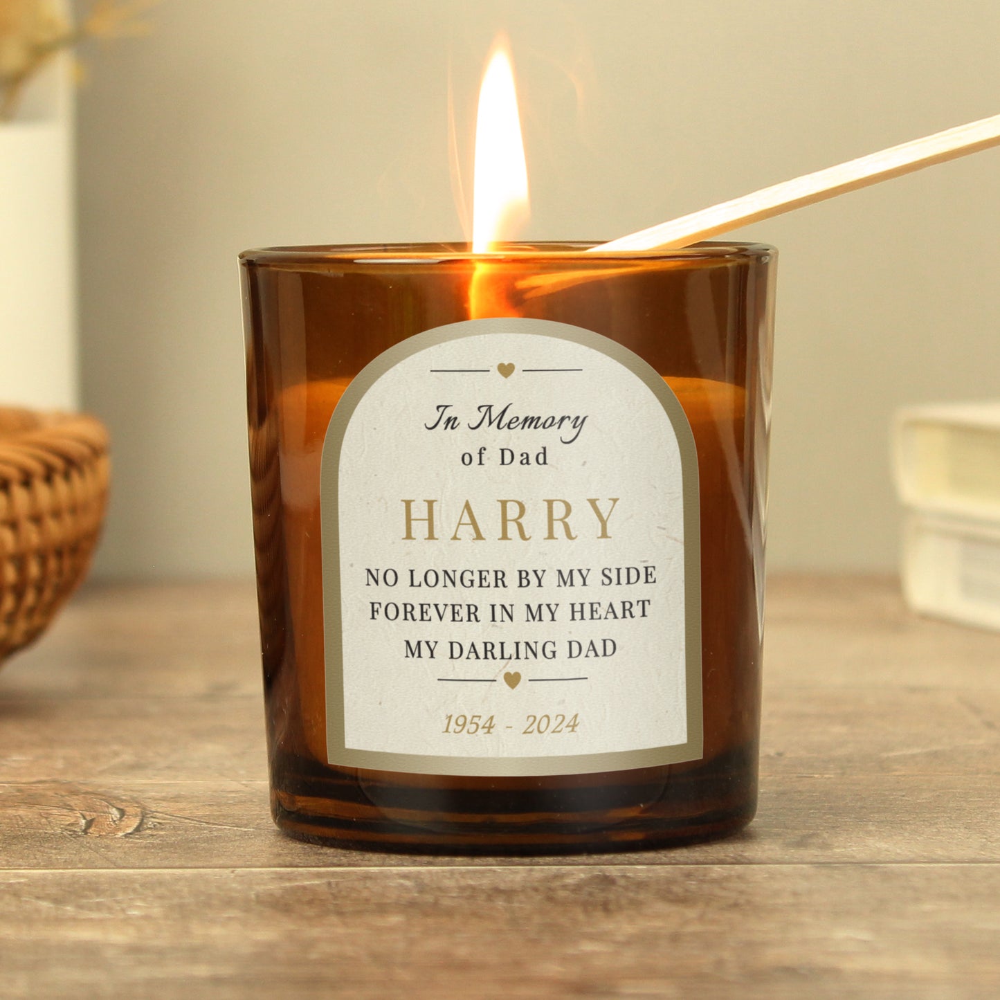 Personalised In Loving Memory Amber Glass Candle - MK&JD Gifts