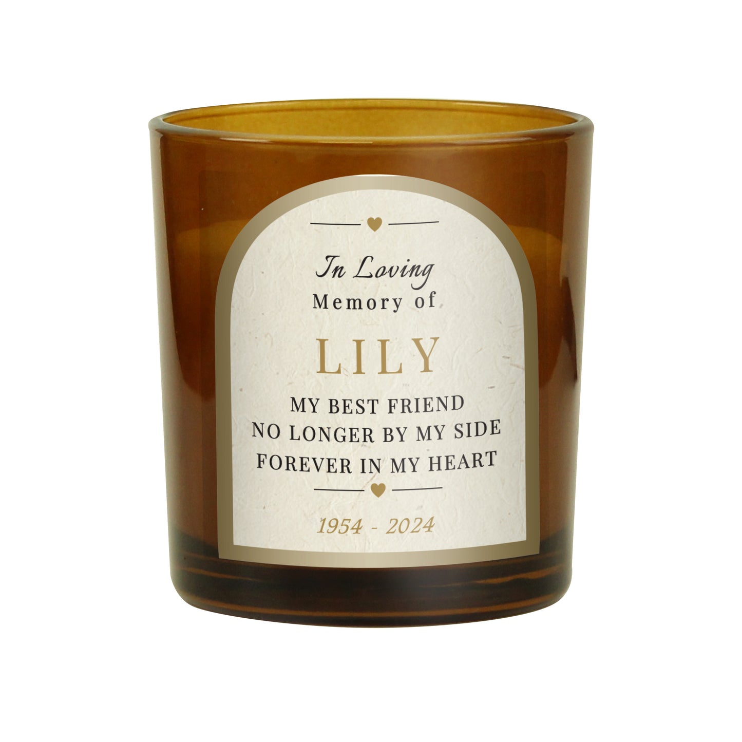 Personalised In Loving Memory Amber Glass Candle - MK&JD Gifts