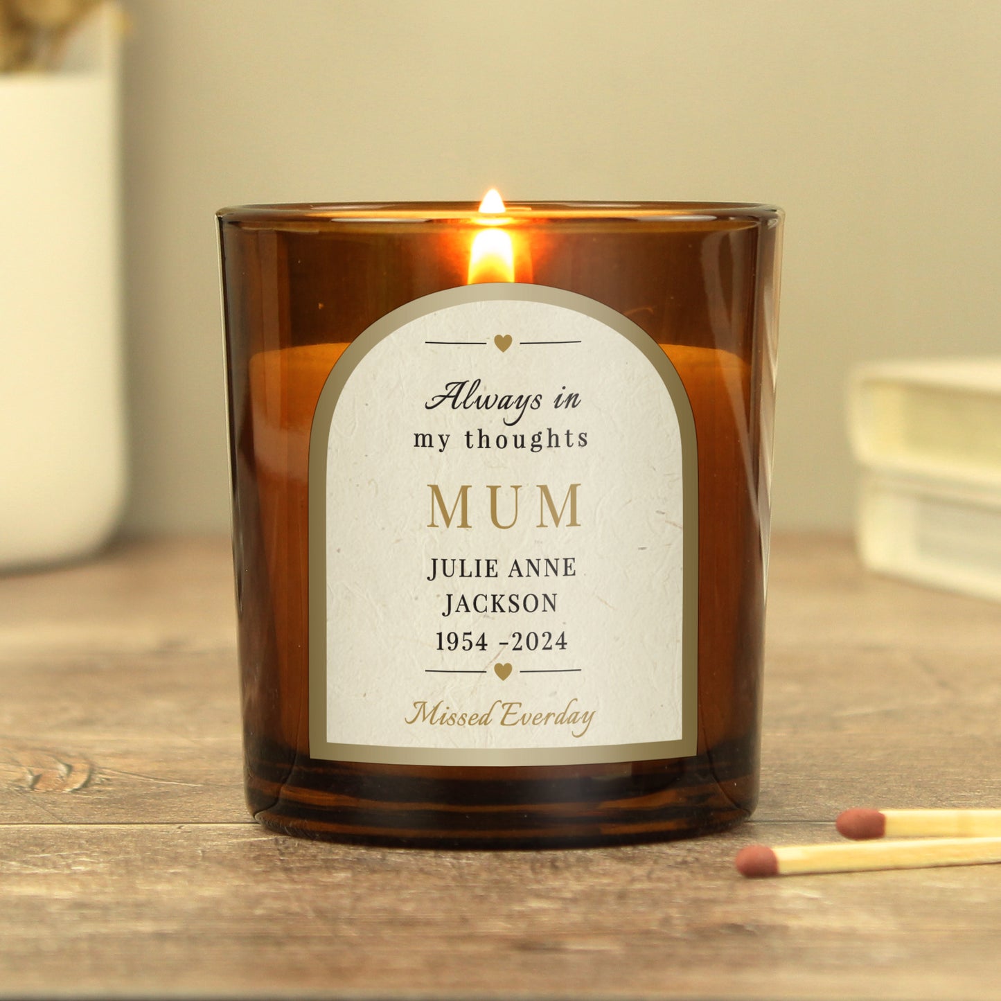 Personalised In Loving Memory Amber Glass Candle - MK&JD Gifts
