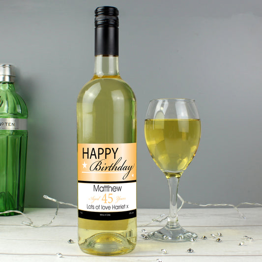 Personalised Happy Birthday White Wine - MK&JD Gifts