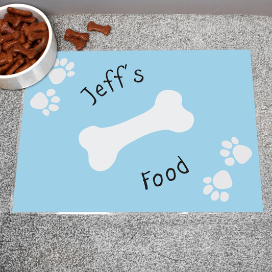 Personalised Blue Paw Print Dog Pet Bowl Mat - MK&JD Gifts