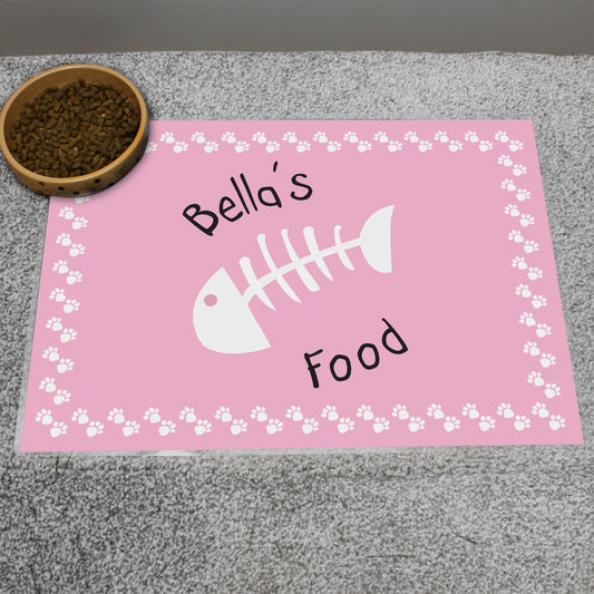 Personalised Pink Fish Bone Cat Pet Bowl Mat - MK&JD Gifts