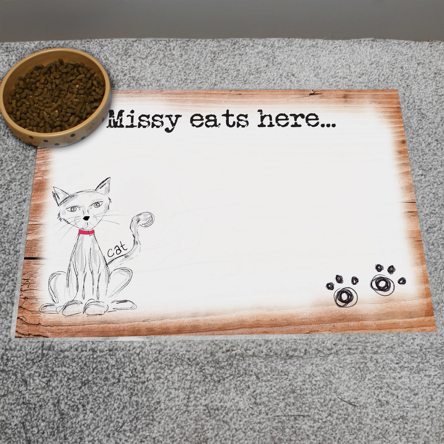 Personalised Scribble Cat Pet Bowl Mat - MK&JD Gifts