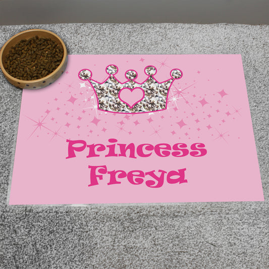 Personalised Pink Princess Pet Bowl Mat - MK&JD Gifts