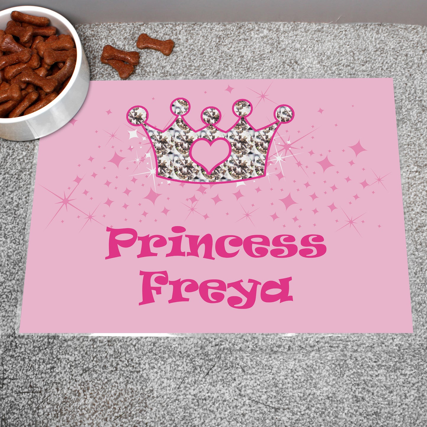 Personalised Pink Princess Pet Bowl Mat - MK&JD Gifts