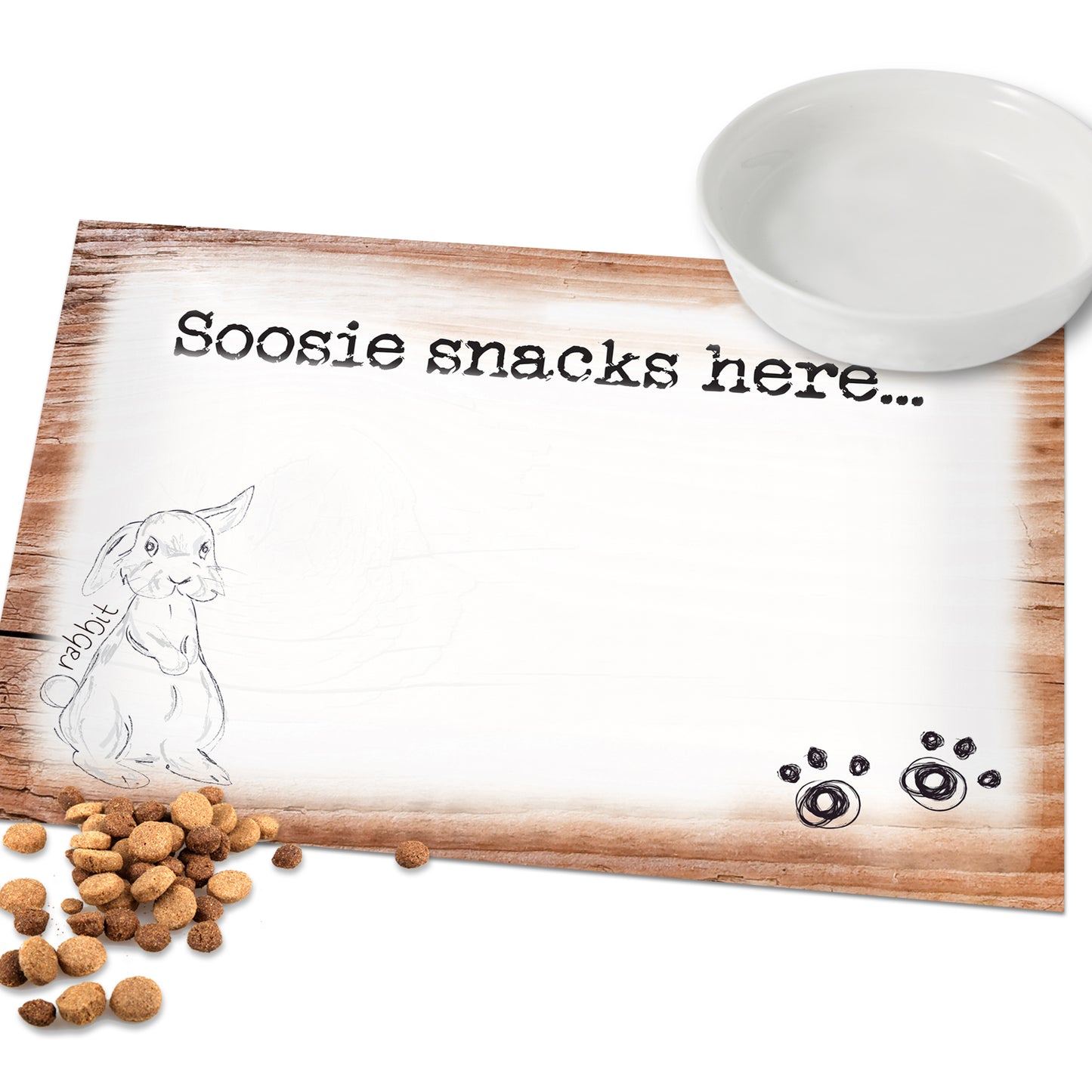 Personalised Scribble Bunny Pet Bowl Mat - MK&JD Gifts