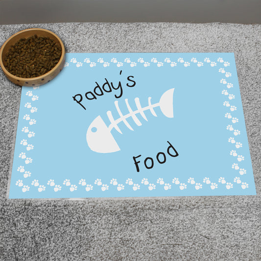 Personalised Blue Fish Bone Cat Pet Bowl Mat - MK&JD Gifts