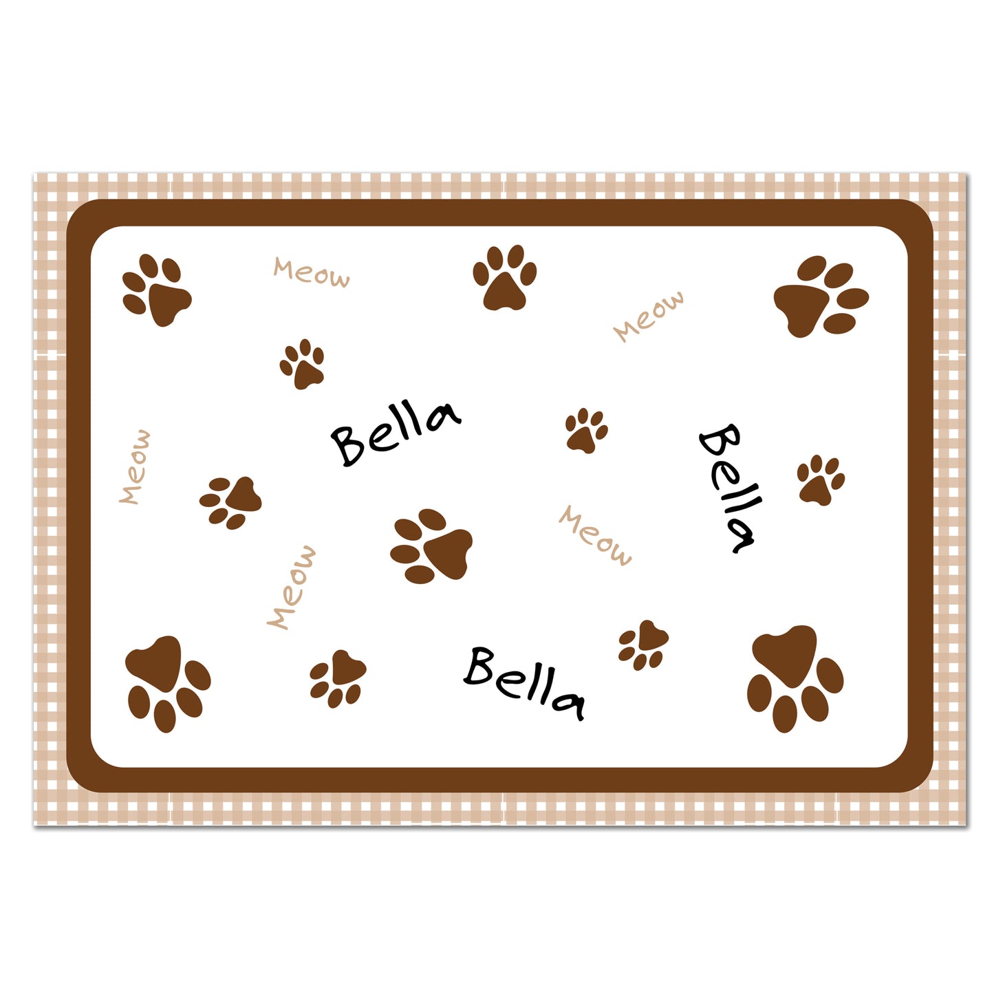 Personalised Brown Gingham Cat Pet Bowl Mat - MK&JD Gifts