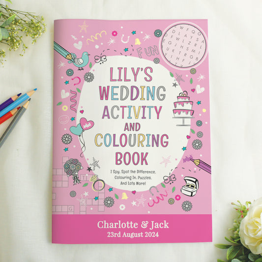 Personalised Pink A4 Wedding Activity & Colouring Book - MK&JD Gifts