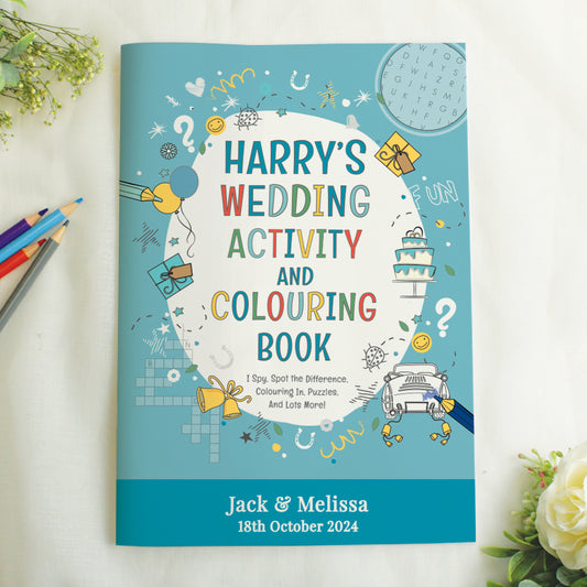 Personalised Blue A4 Wedding Activity & Colouring Book - MK&JD Gifts