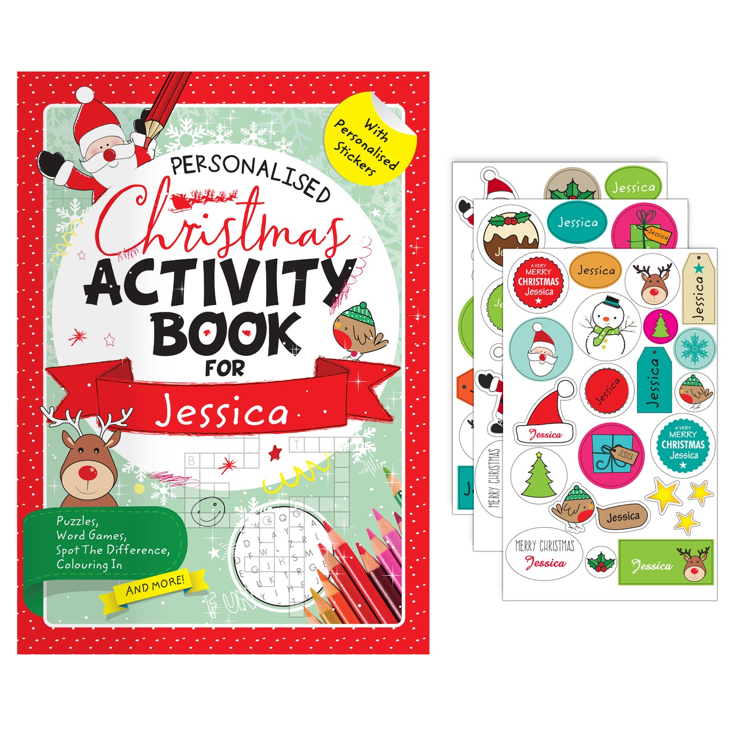 Personalised Christmas Activity Book with Stickers - MK&JD Gifts