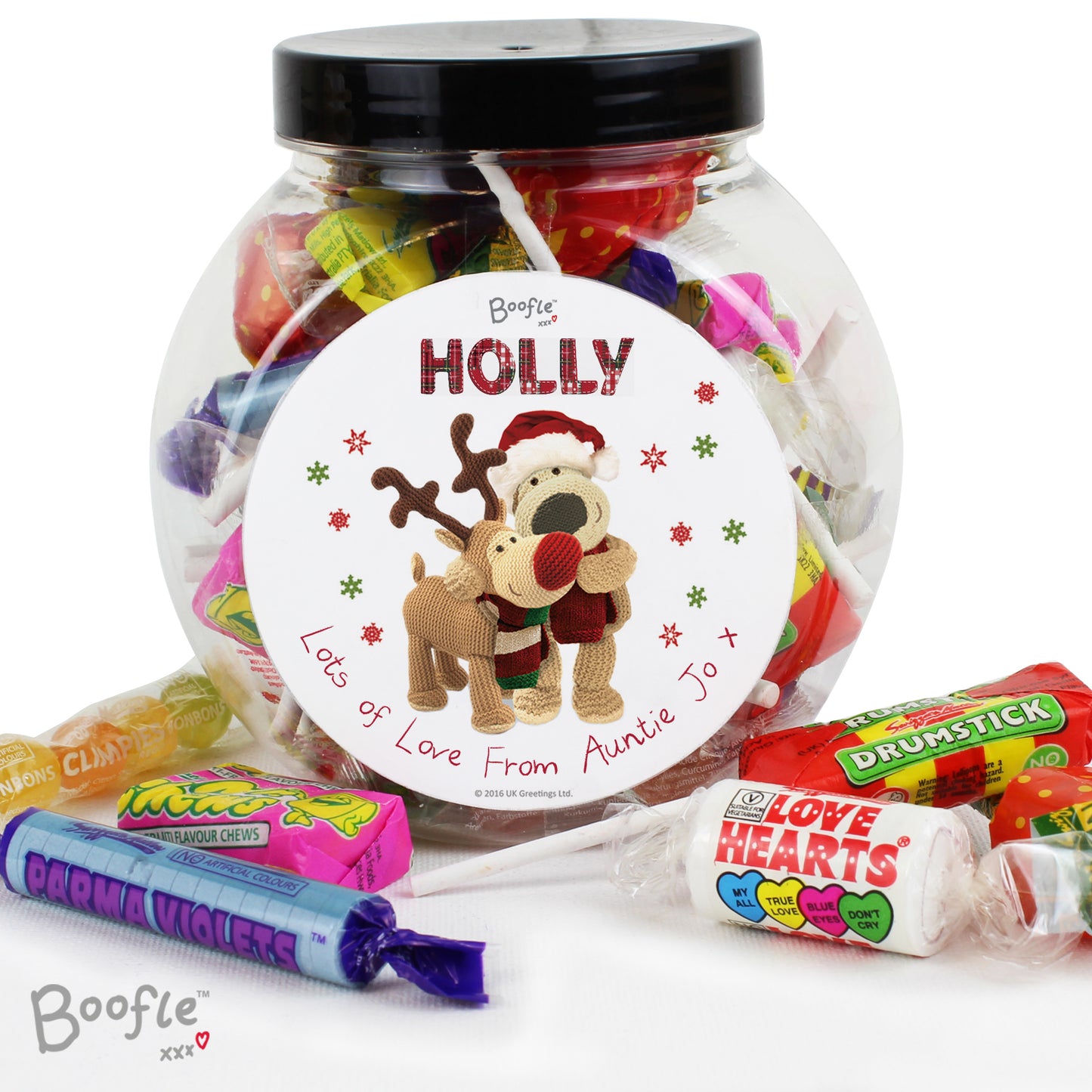 Personalised Boofle Christmas Reindeer Sweet Jar - MK&JD Gifts