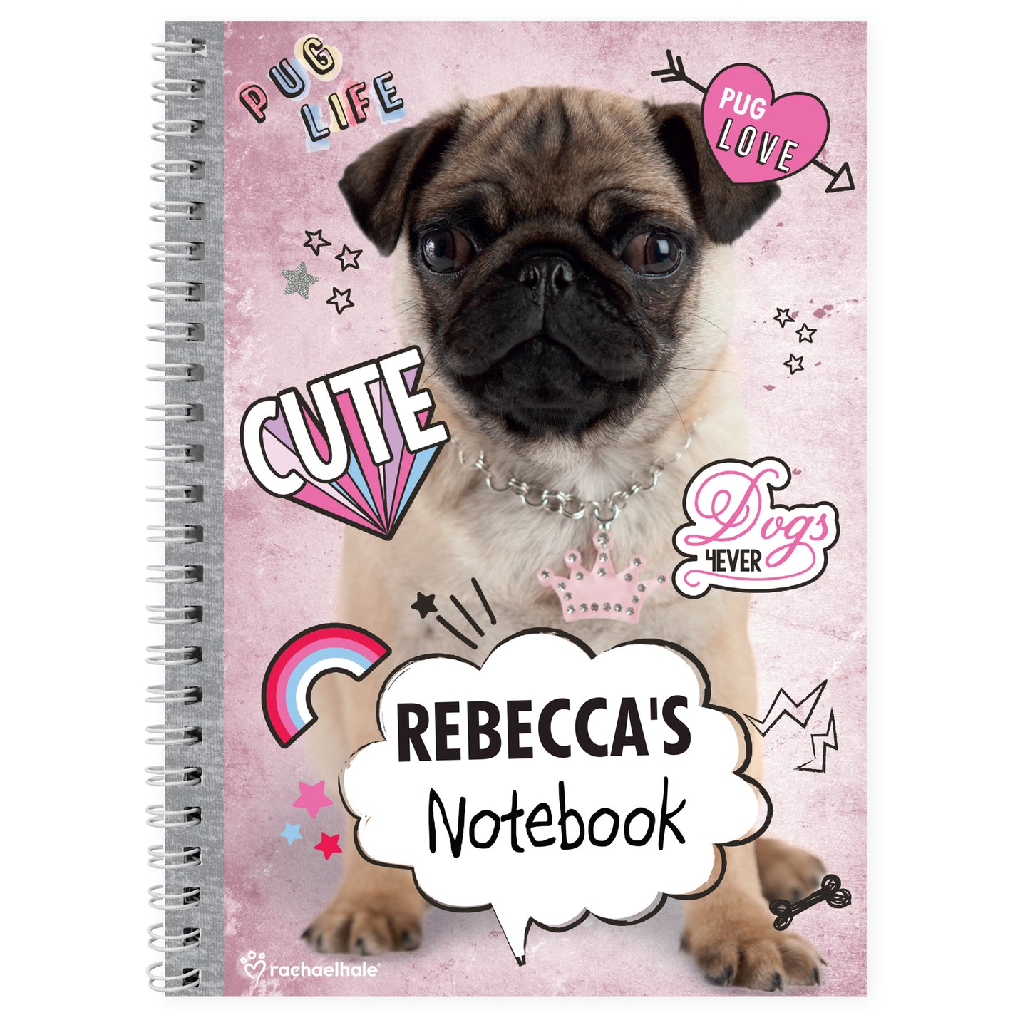 Personalised Rachael Hale Doodle Pug A5 Notebook - MK&JD Gifts