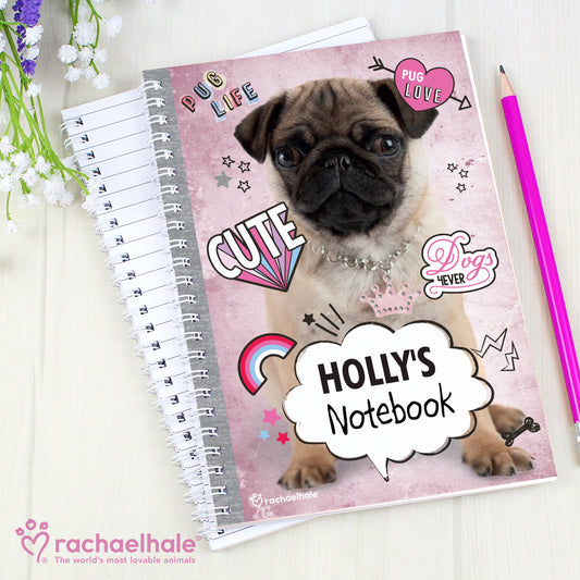 Personalised Rachael Hale Doodle Pug A5 Notebook - MK&JD Gifts