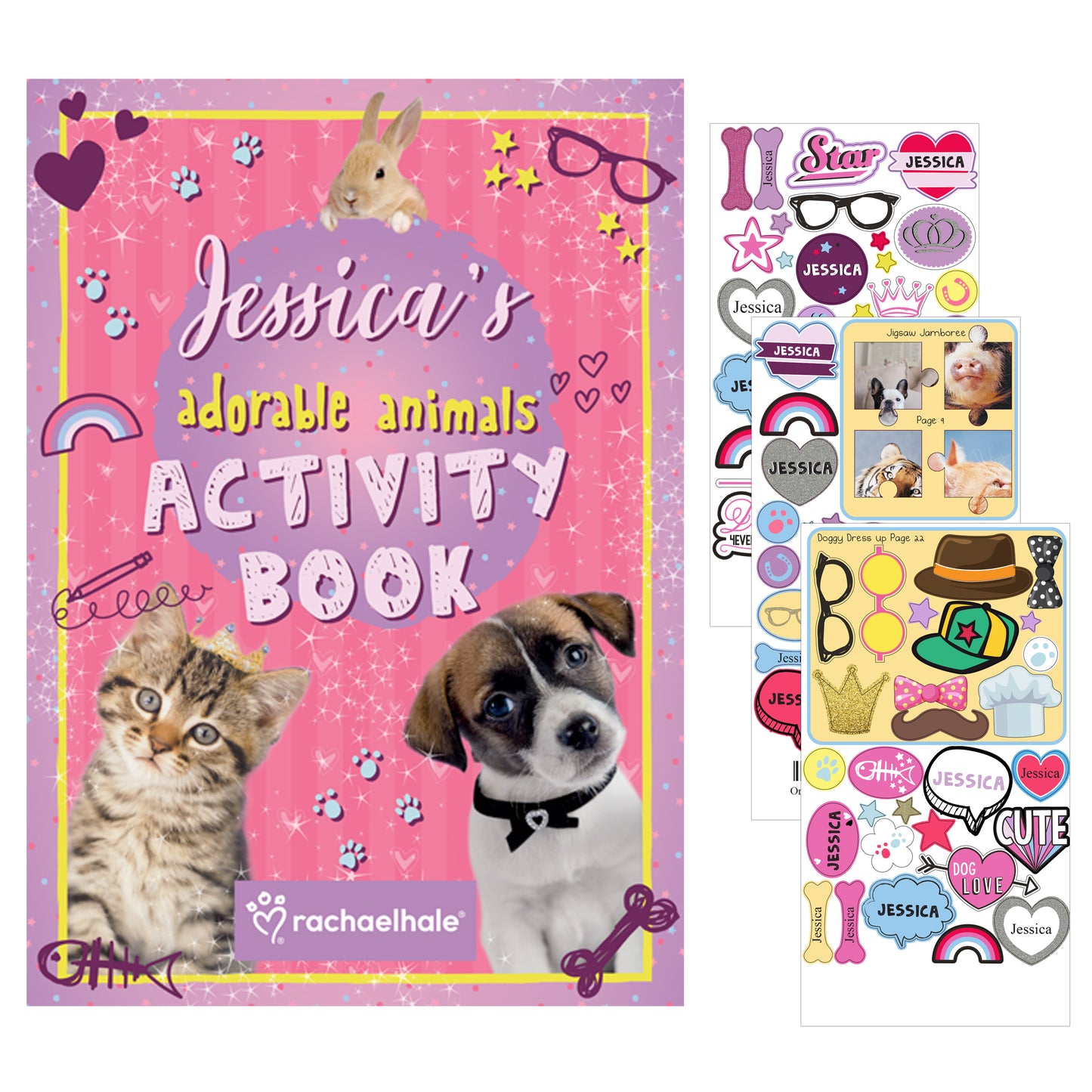 Personalised Rachael Hale Adorable Animals Activity Book With Stickers - MK&JD Gifts