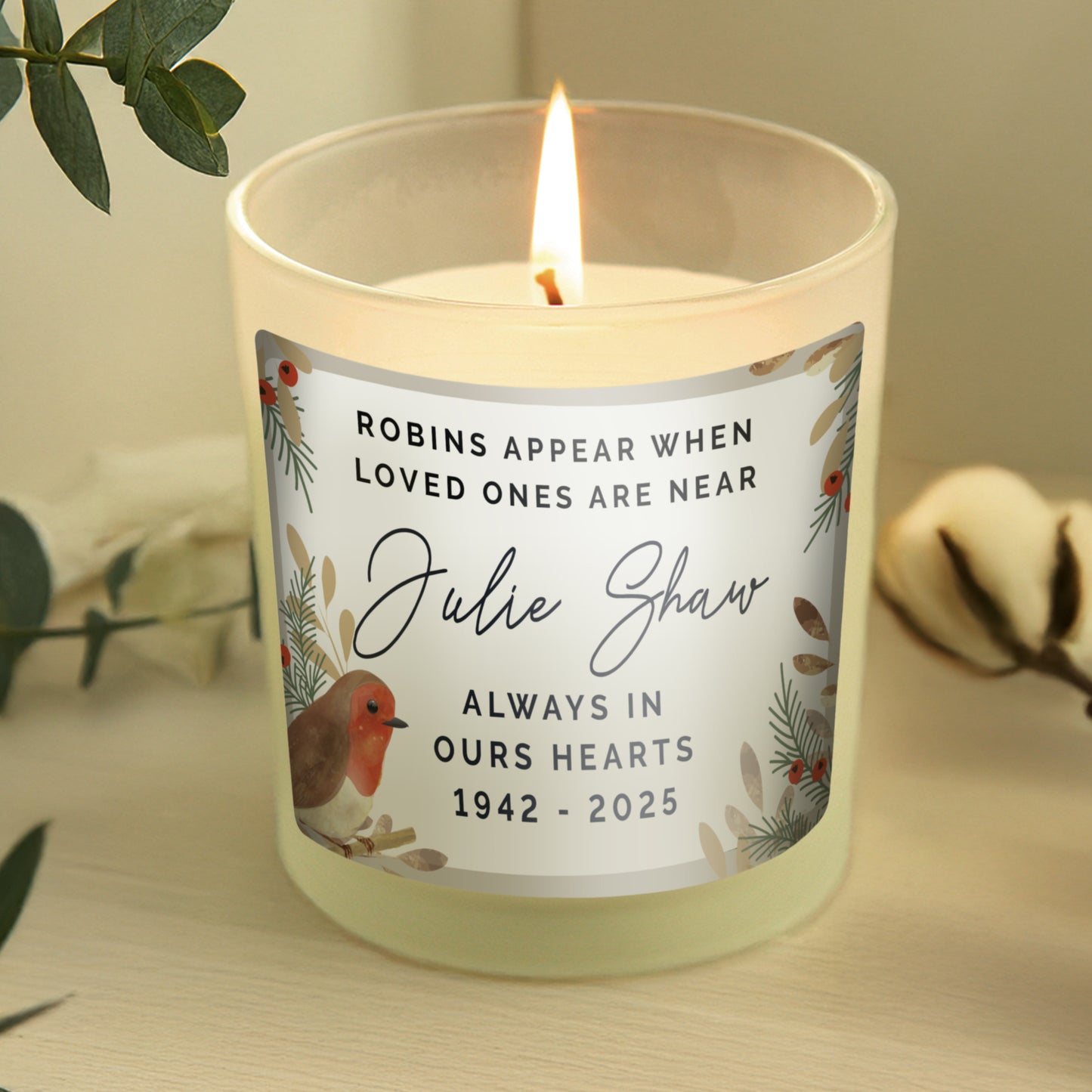 Personalised Robins Appear Memorial Scented Jar Candle - MK&JD Gifts
