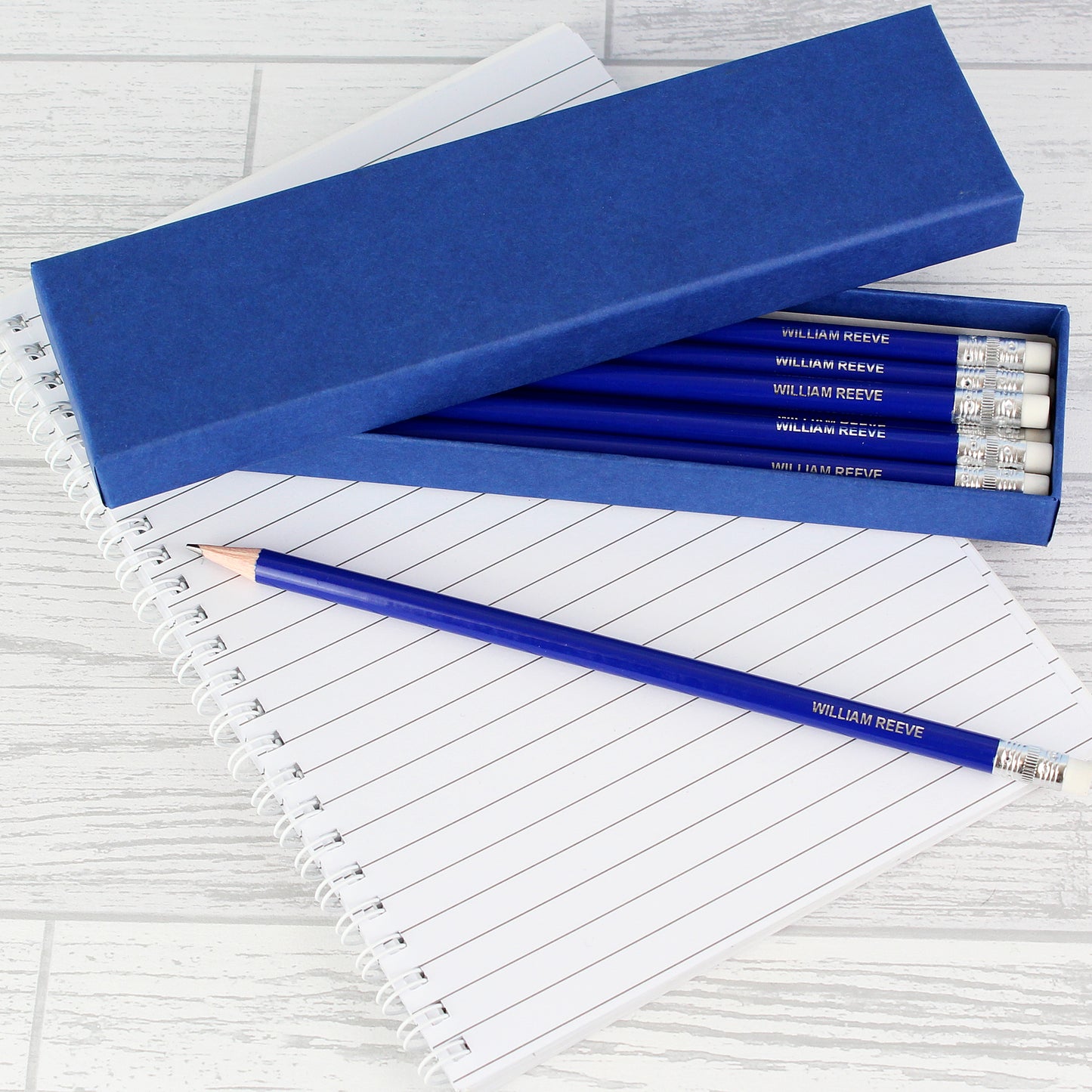 Personalised Box of 12 Blue HB Pencils - MK&JD Gifts