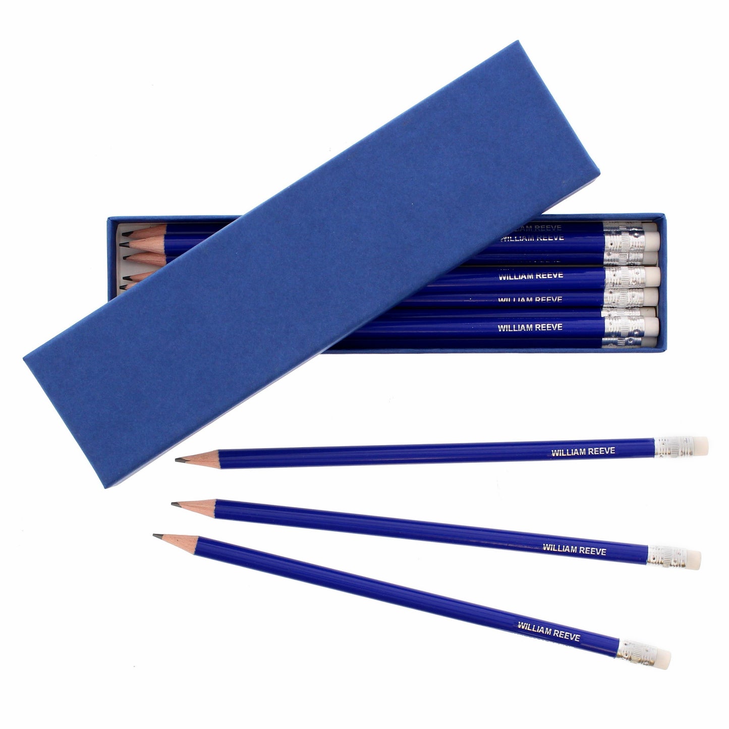 Personalised Box of 12 Blue HB Pencils - MK&JD Gifts