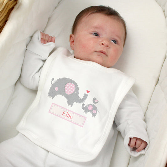 Personalised Pink Elephant 0-3 Months Baby Bib - MK&JD Gifts