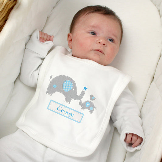 Personalised Blue Elephant 0-3 Months Baby Bib - MK&JD Gifts