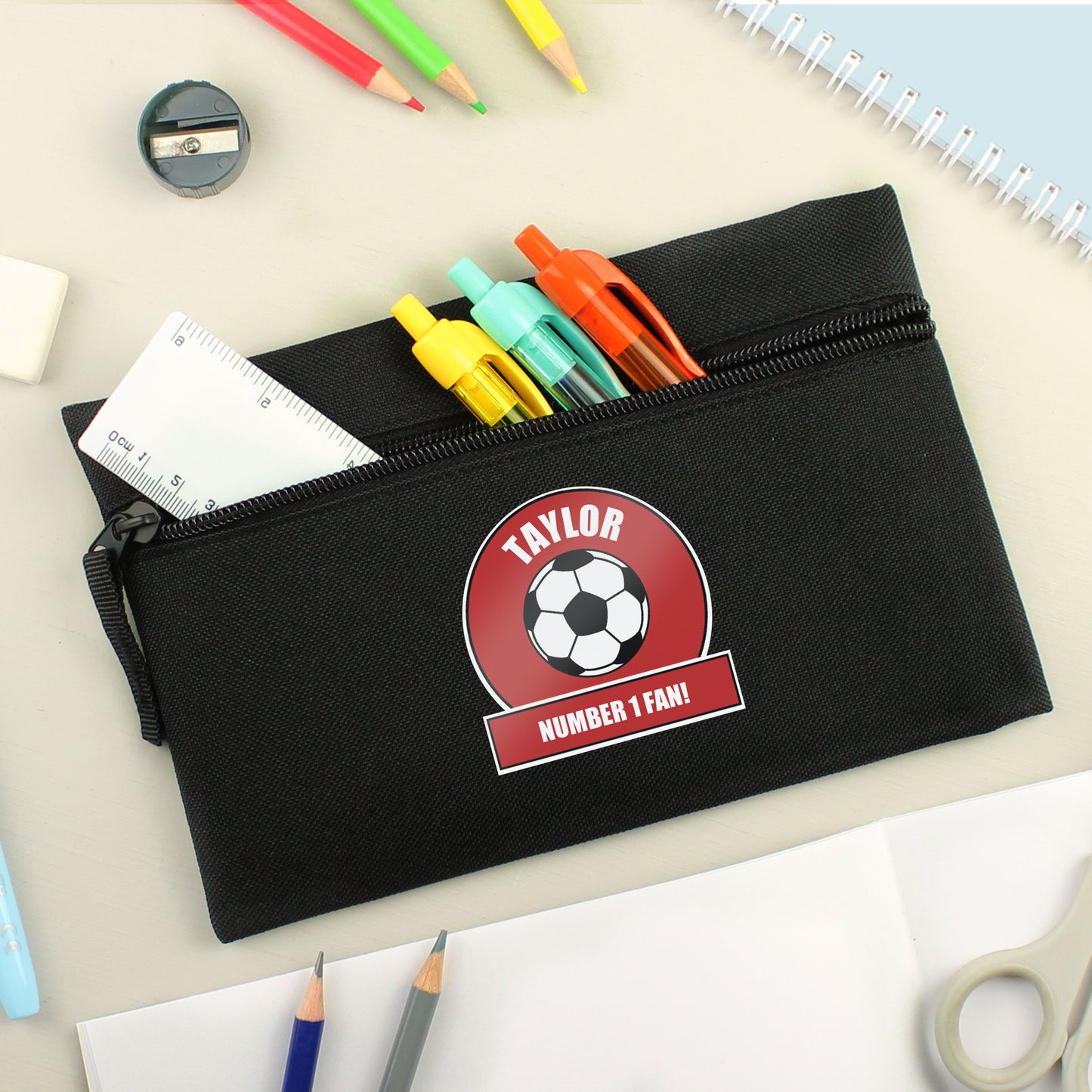 Personalised Red Football Fan Pencil Case - MK&JD Gifts
