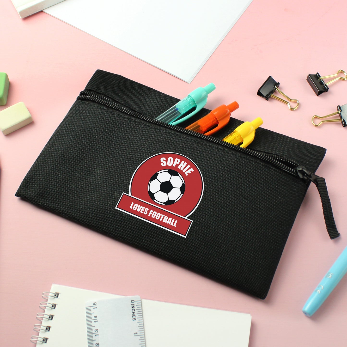 Personalised Red Football Fan Pencil Case - MK&JD Gifts