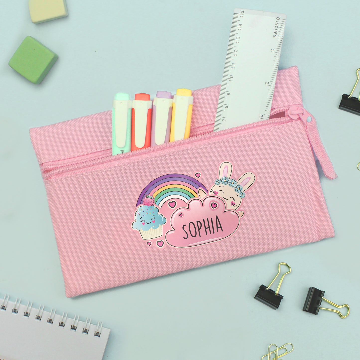 Personalised Cute Bunny Pink Pencil Case - MK&JD Gifts