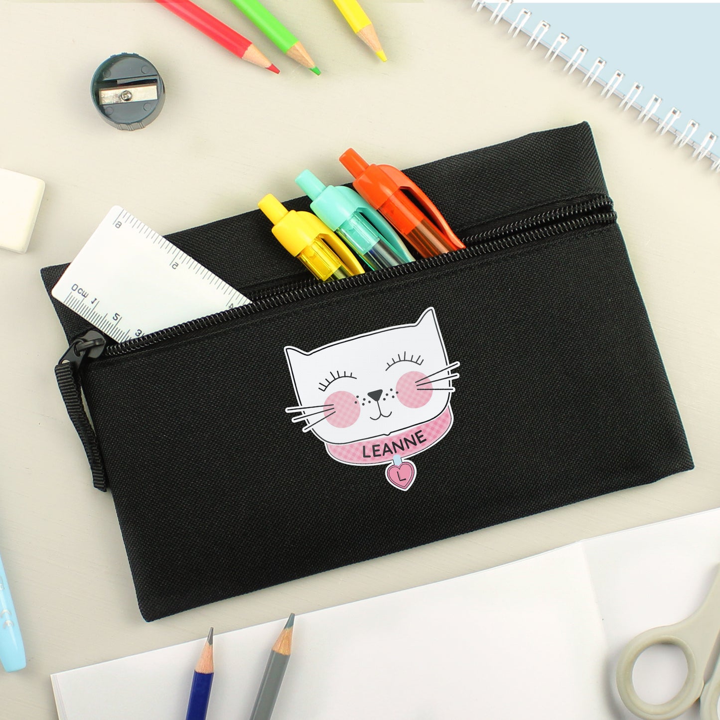Personalised Cute Cat Black Pencil Case - MK&JD Gifts