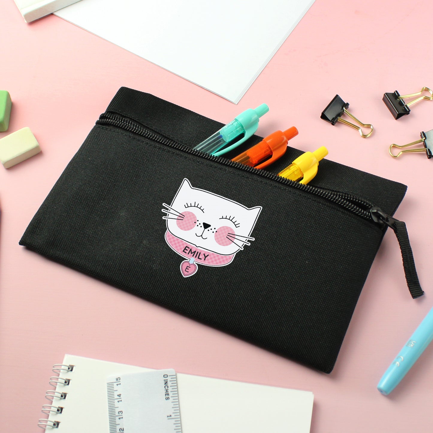 Personalised Cute Cat Black Pencil Case - MK&JD Gifts