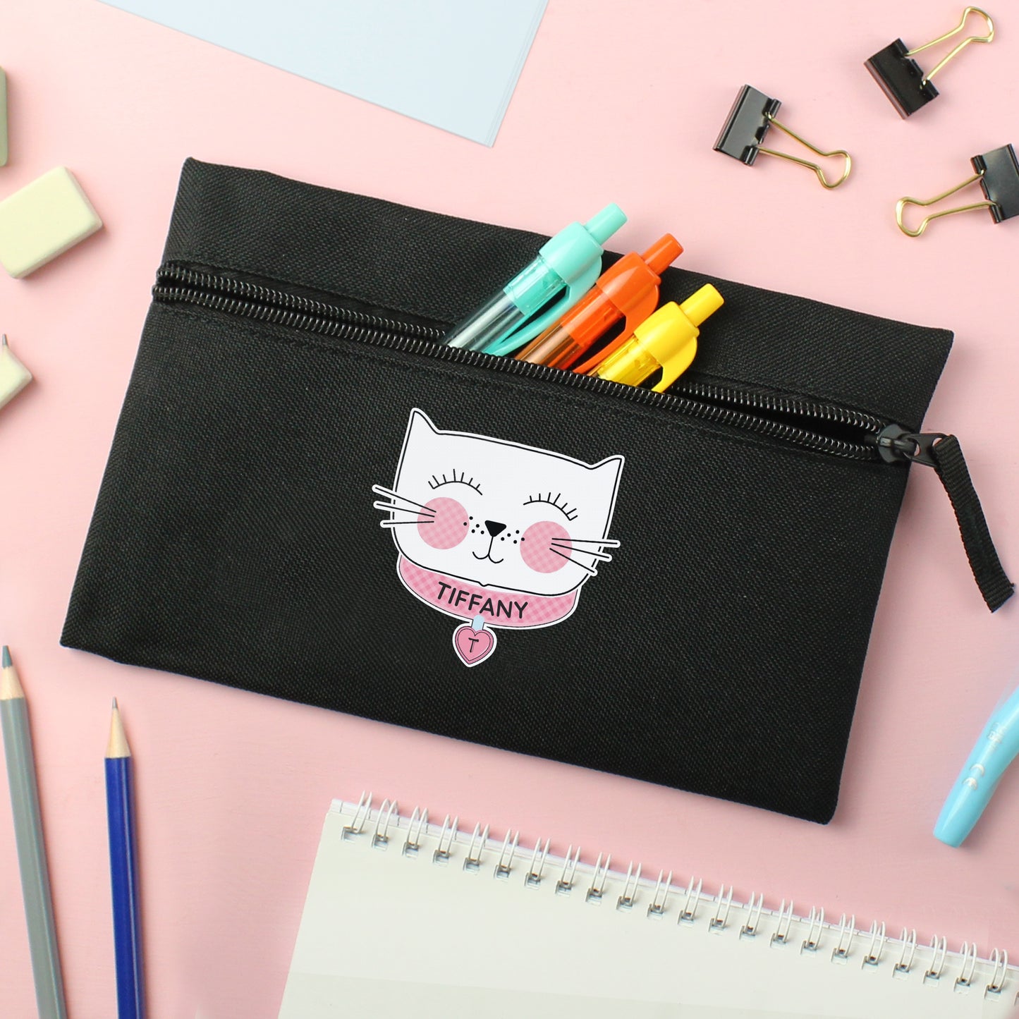 Personalised Cute Cat Black Pencil Case - MK&JD Gifts