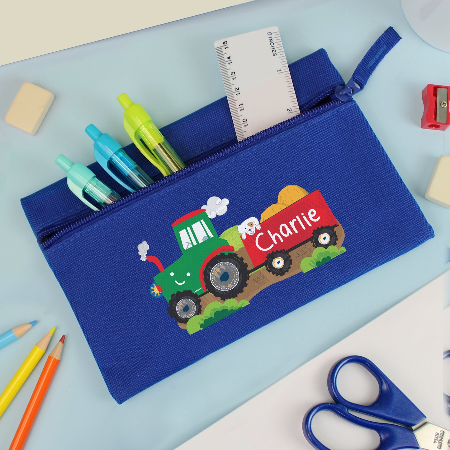 Personalised Tractor Blue Pencil Case - MK&JD Gifts