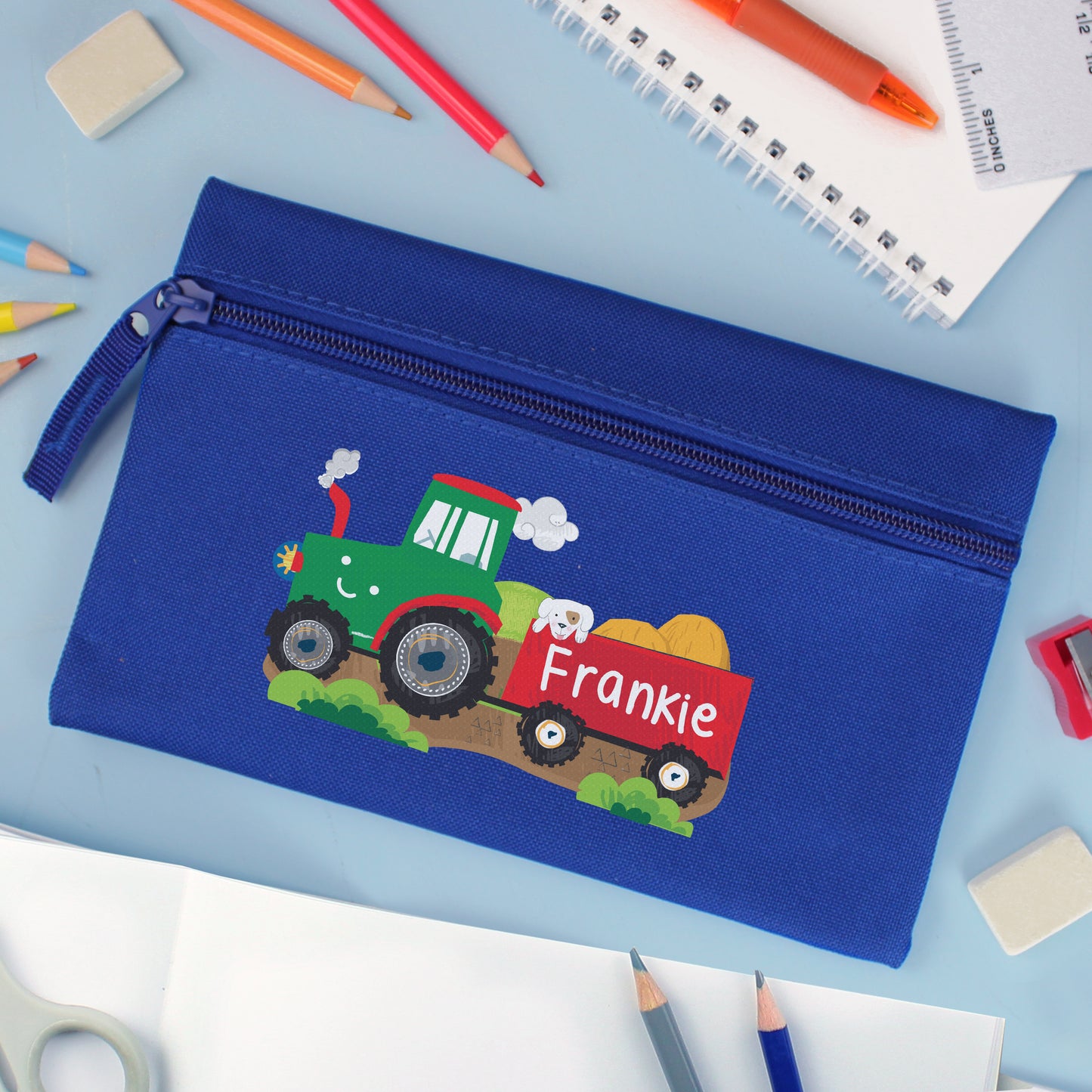 Personalised Tractor Blue Pencil Case - MK&JD Gifts