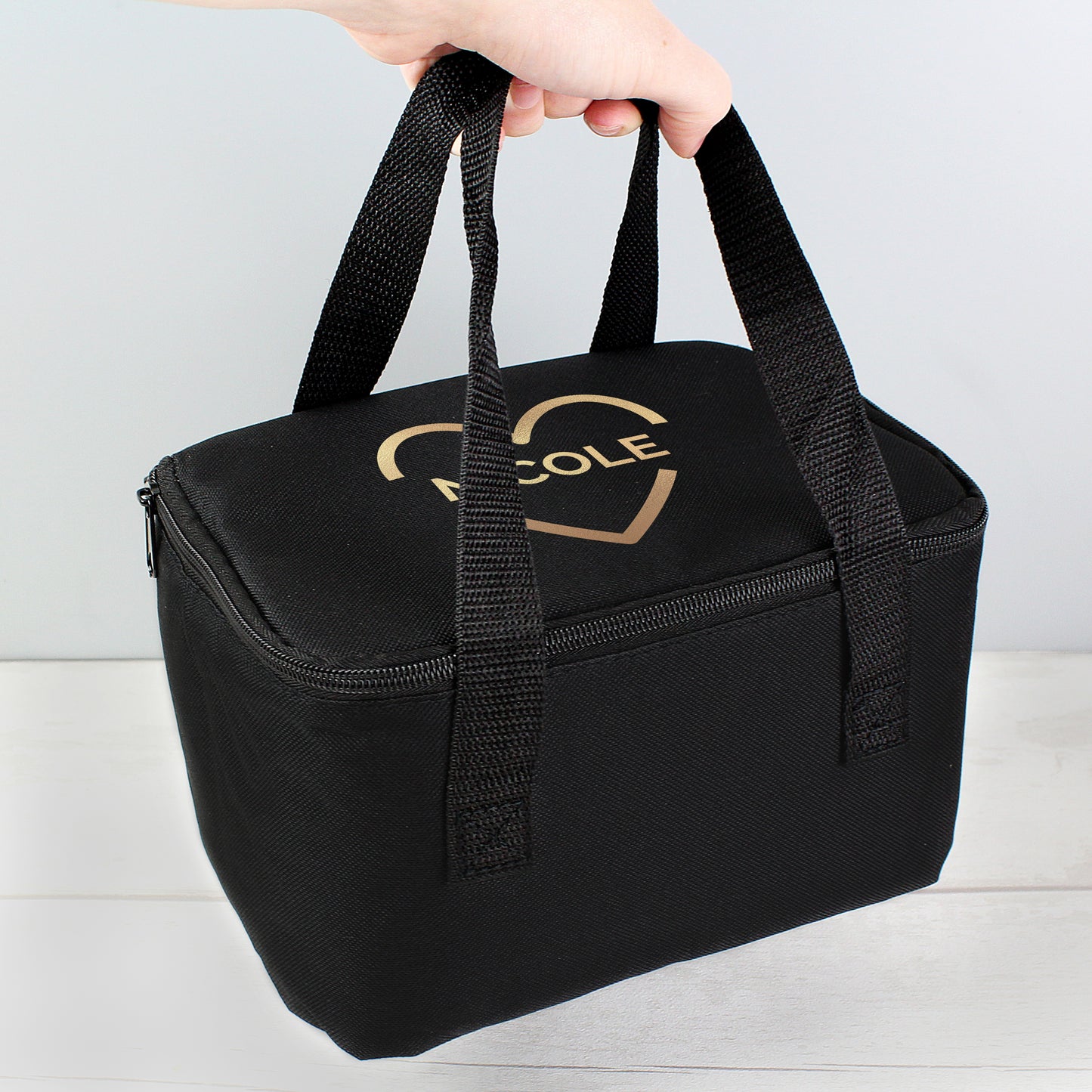 Personalised Gold Heart Black Lunch Bag - MK&JD Gifts