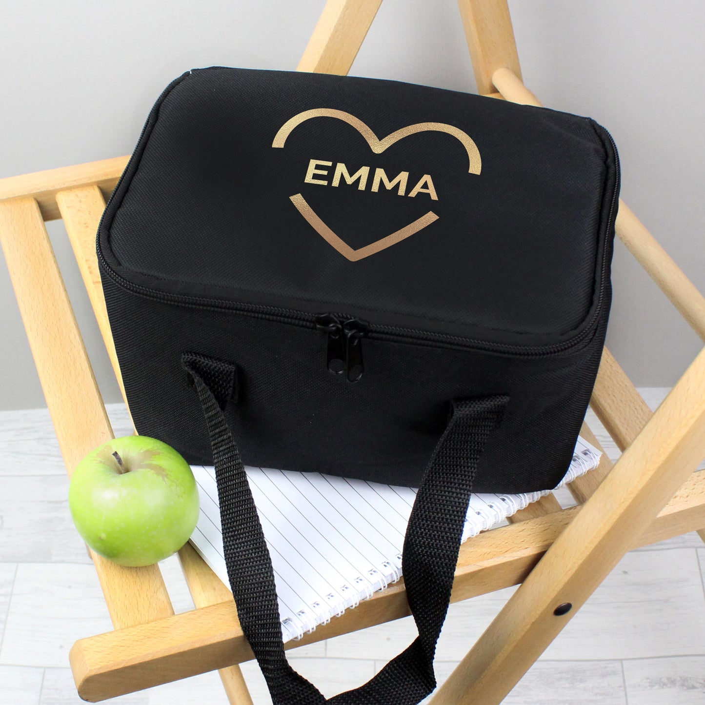 Personalised Gold Heart Black Lunch Bag - MK&JD Gifts