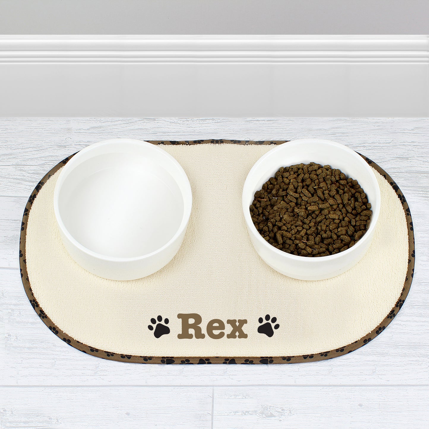 Personalised Brown Microfibre Paw Print Pet Bowl Mat - MK&JD Gifts