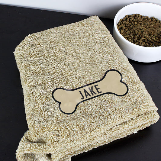 Personalised Bone Brown Microfibre Pet Towel - MK&JD Gifts