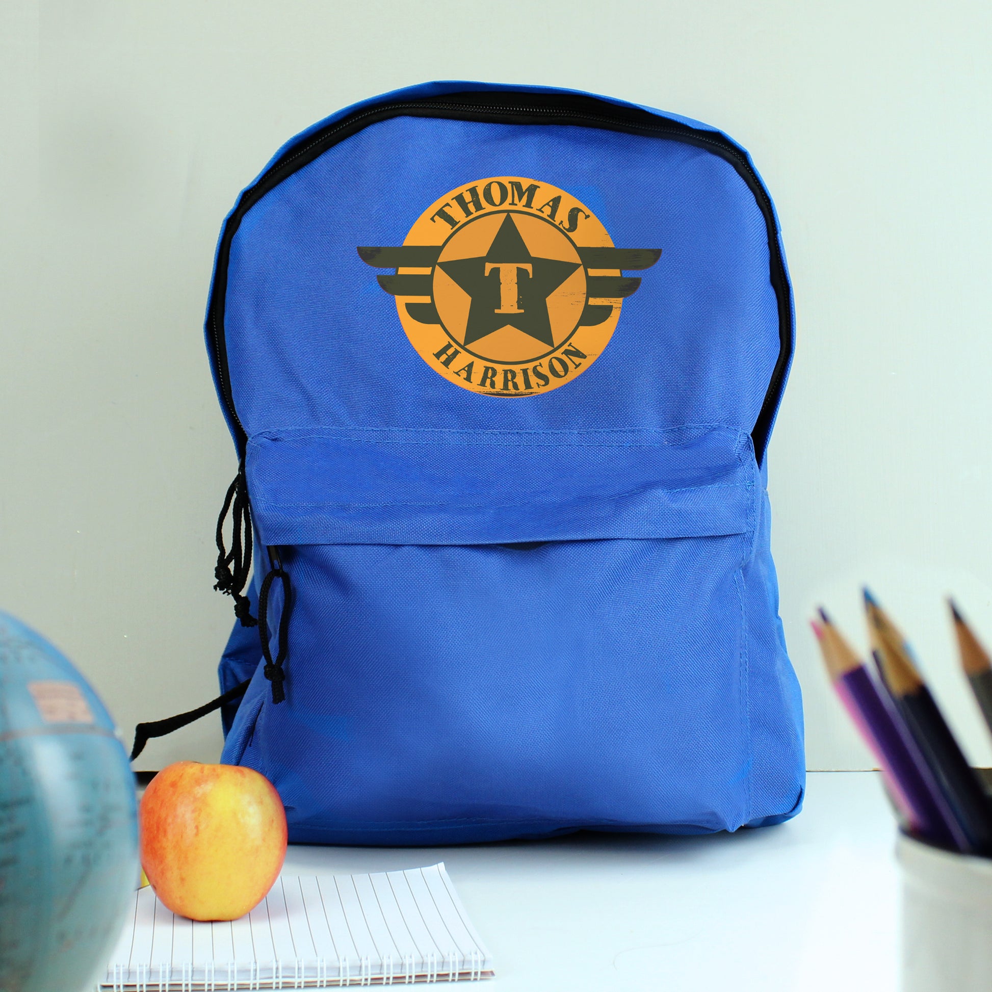 Personalised Badge Blue Backpack - MK&JD Gifts