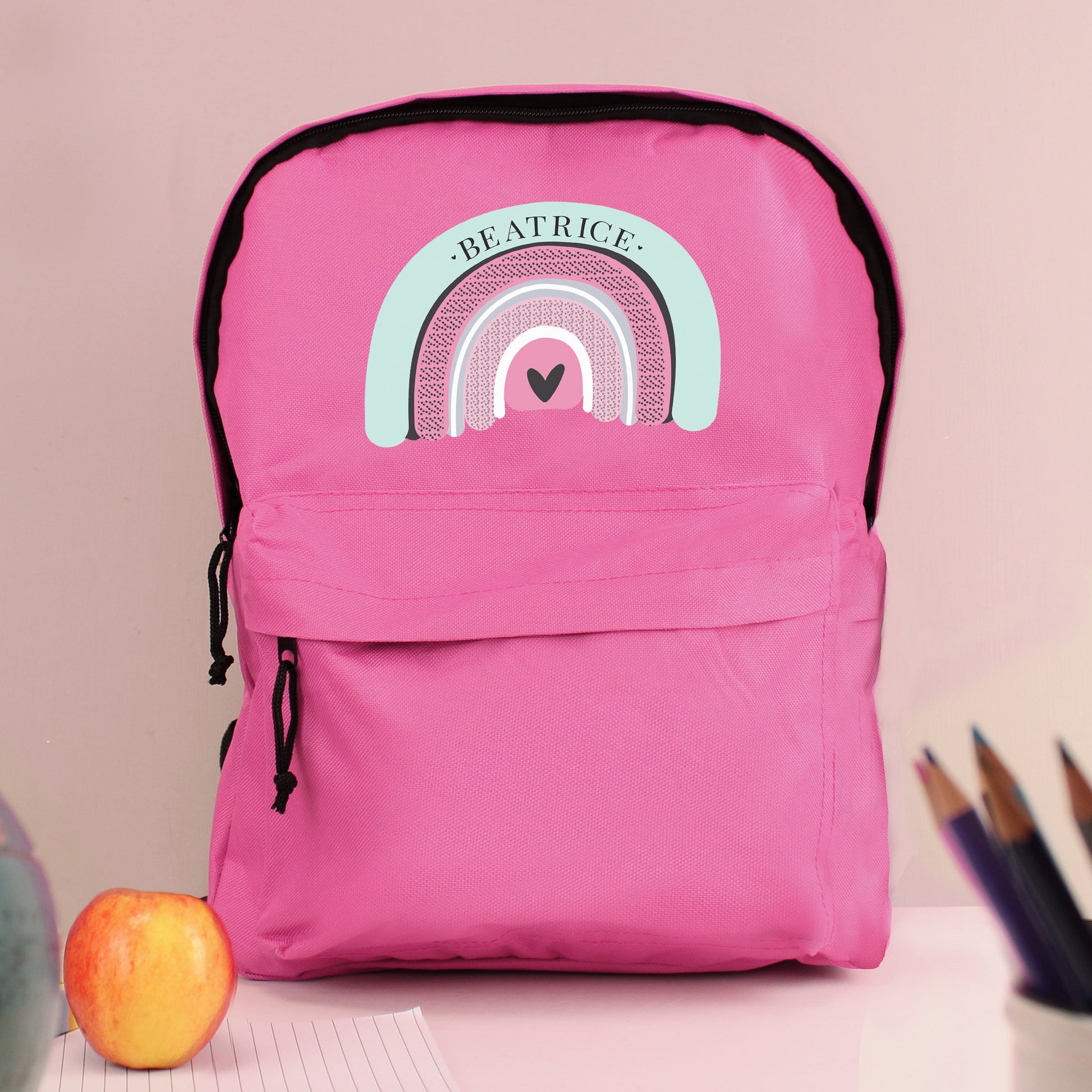 Personalised Pastel Rainbow Pink Backpack - MK&JD Gifts