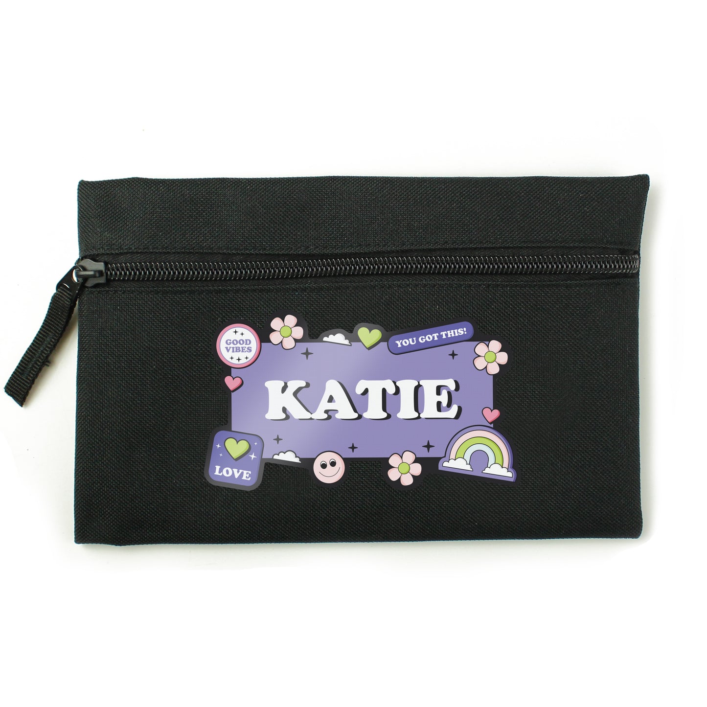 Personalised Good Vibes Black Pencil Case - MK&JD Gifts