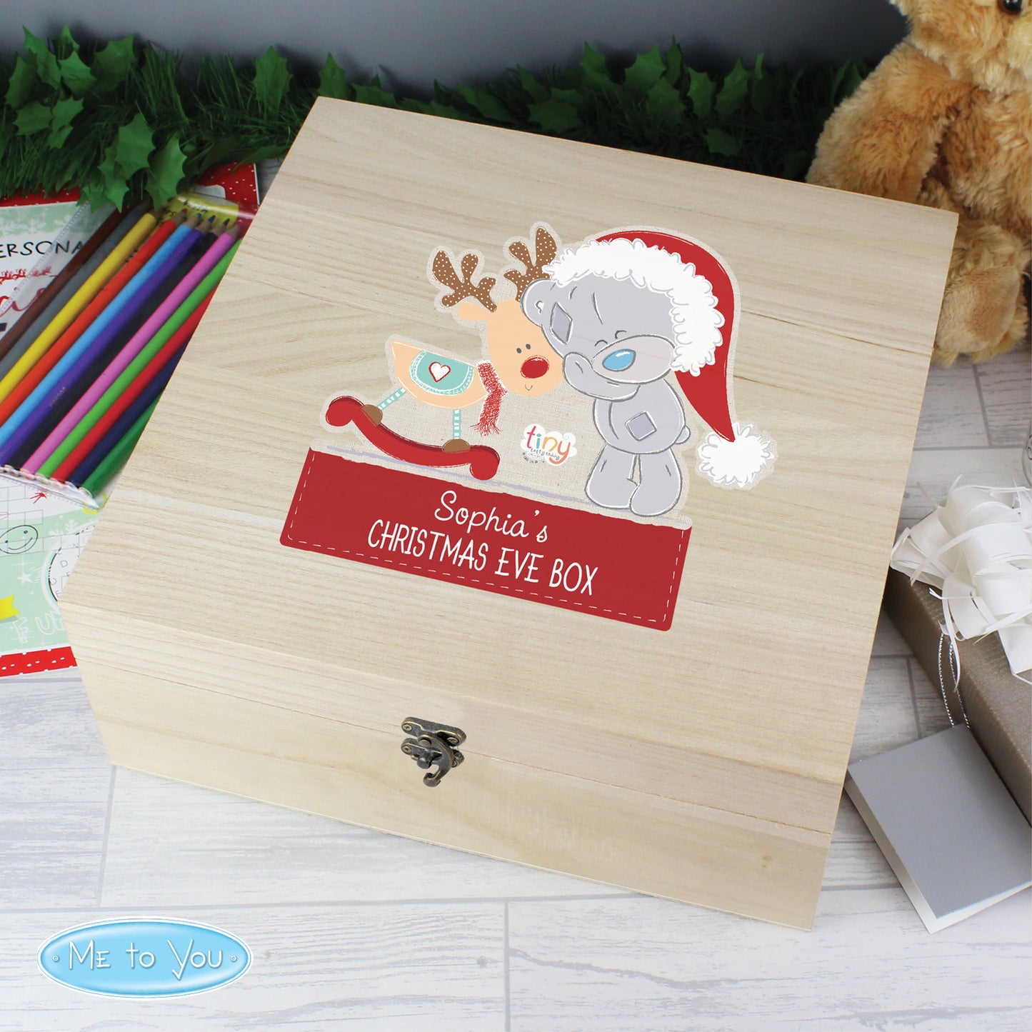 Personalised Colourful Tiny Tatty Teddy Large Wooden Christmas Eve Box - MK&JD Gifts