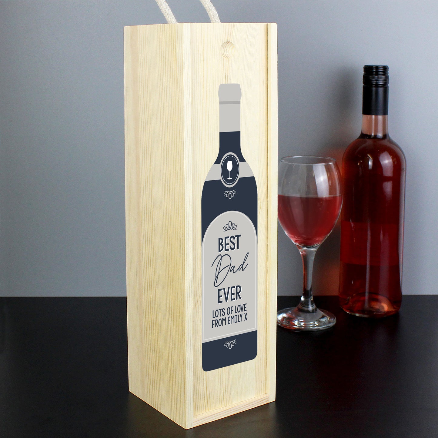 Personalised Free Text Grey Wooden Wine Bottle Box - MK&JD Gifts