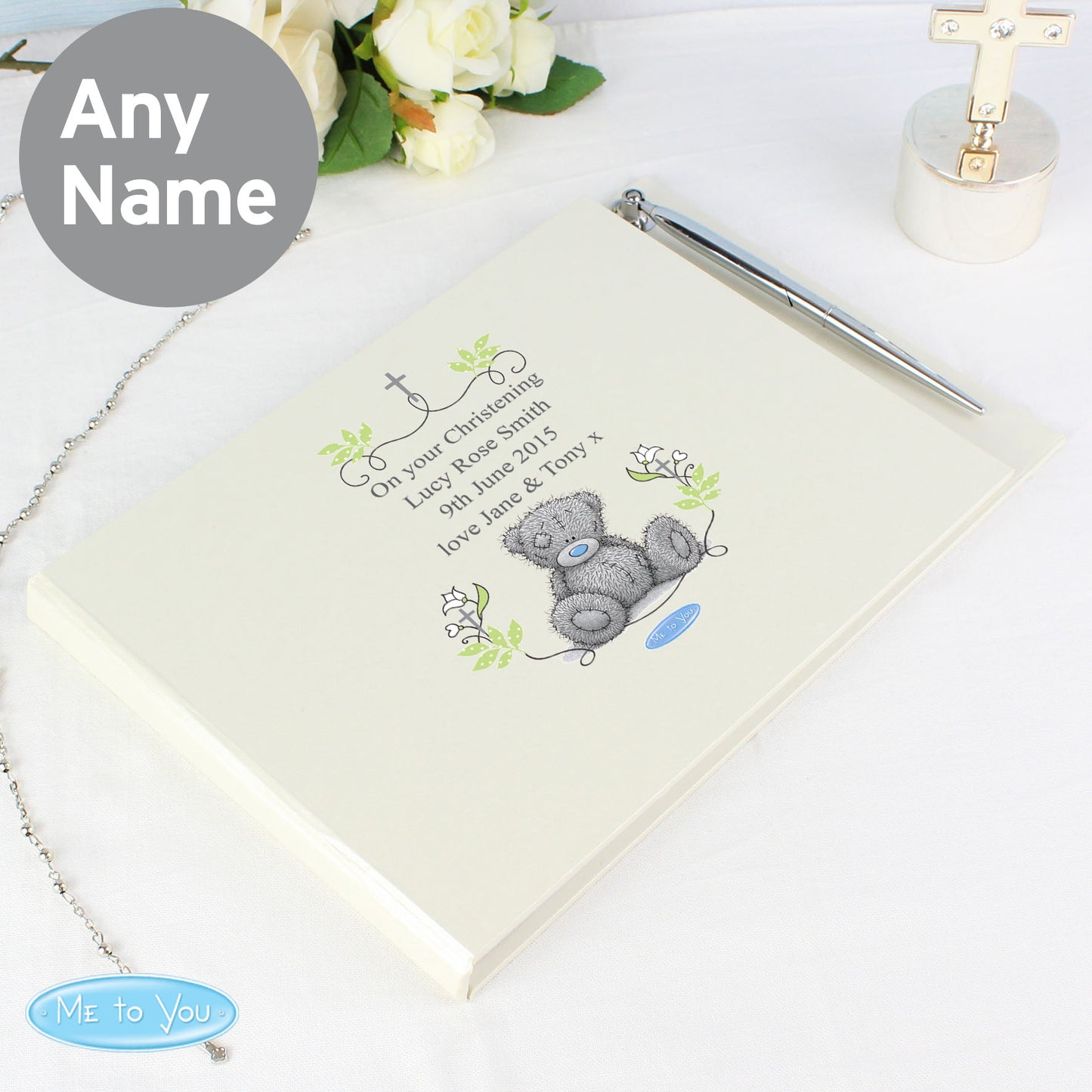 Personalised Religious Cross Hardback Guest Book & Pen - MK&JD Gifts