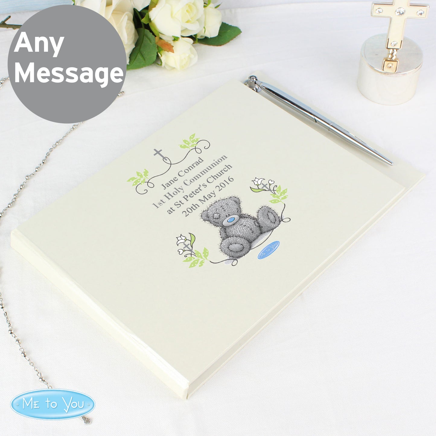 Personalised Religious Cross Hardback Guest Book & Pen - MK&JD Gifts