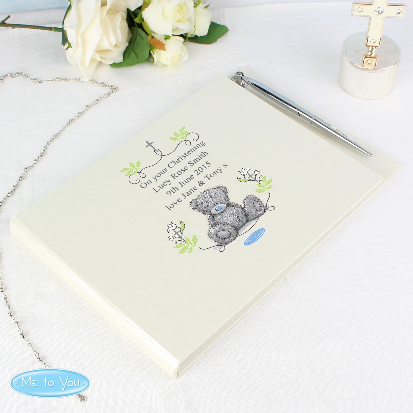 Personalised Religious Cross Hardback Guest Book & Pen - MK&JD Gifts