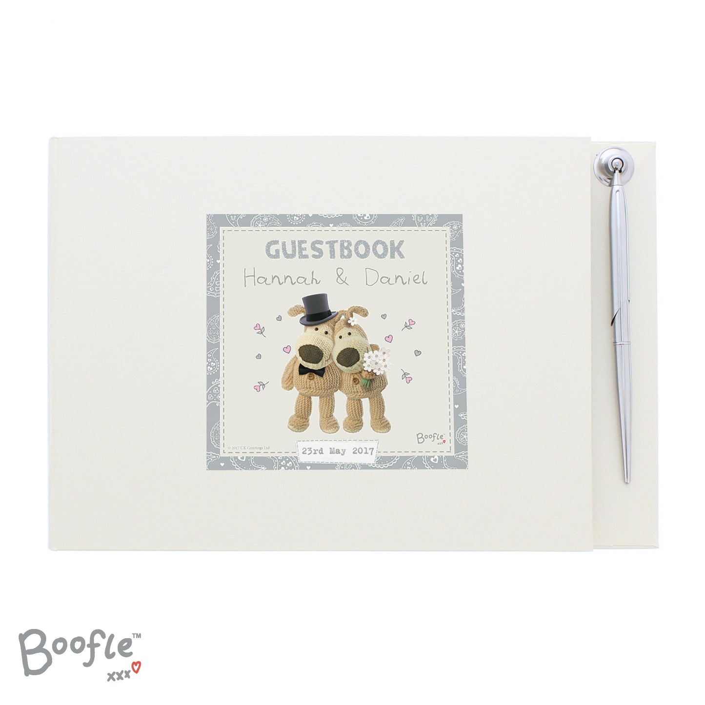 Personalised Boofle Wedding Hardback Guest Book & Pen - MK&JD Gifts