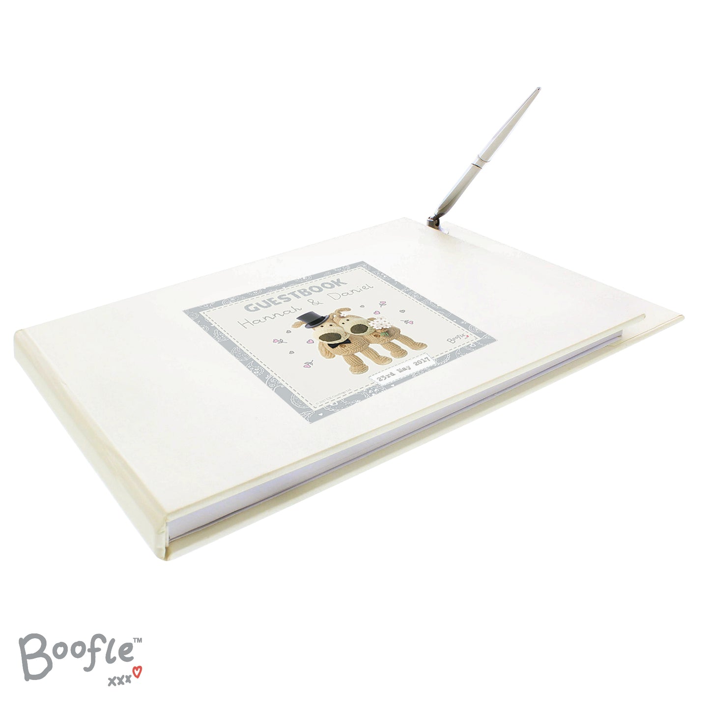 Personalised Boofle Wedding Hardback Guest Book & Pen - MK&JD Gifts